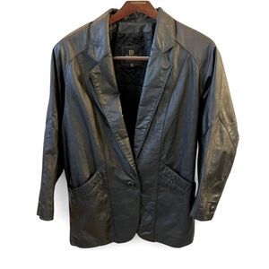 Byrnes & Baker Vintage 90’s Y2K Women's Black Leather Jacket Blazer SZ M